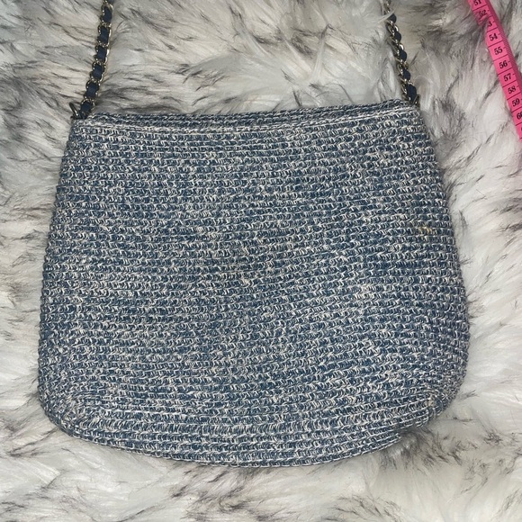 Vintage💙Blue woven crossbody bag with chain strap flap bag vintage bag y2k bag - Picture 13 of 14